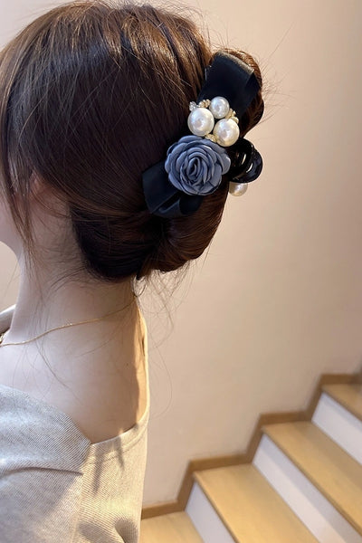 South Korea Dongdaemun elegant Chanel style flower clip female hairpin high-end headdress back head updo large hair grip