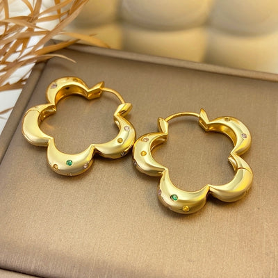 1 Pair Casual Classical Flower Inlay 925 Sterling Silver Zircon 18K Gold Plated White Gold Plated Earrings