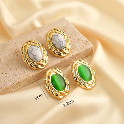 1 Pair Vintage Style Classic Style Oval 304 Stainless Steel 18K Gold Plated Ear Studs