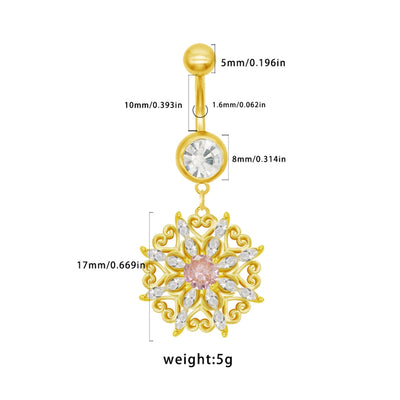 1 Piece Belly Rings Cute Sweet Star Heart Shape 316 Stainless Steel  Alloy Copper Inlay Rhinestones Zircon Gold Plated