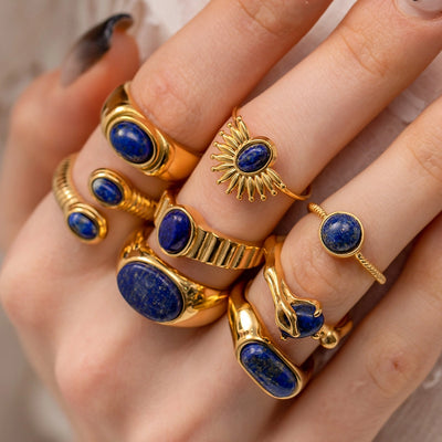 Jewelry Simple Style Classic Style Oval Titanium Steel Lapis Lazuli Inlay Rings Bracelets Necklace