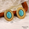 1 Pair Vintage Style French Style Round Square Oval Inlay Alloy Copper Turquoise Pearl Zircon 18K Gold Plated Drop Earrings Ear Studs