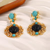 1 Pair Vintage Style French Style Round Square Oval Inlay Alloy Copper Turquoise Pearl Zircon 18K Gold Plated Drop Earrings Ear Studs