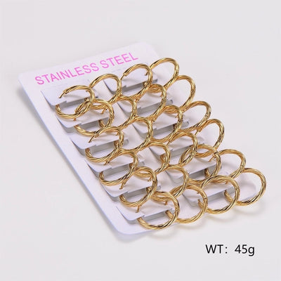 1 Pack of 12 Pairs Casual Simple Style Classic Style Stripe Spiral Stripe 304 Stainless Steel Hoop Earrings Earrings