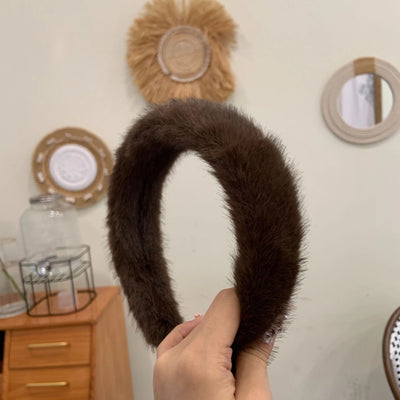 Autumn and Winter Essential New Mink-like Solid Color Classic Multi-Color Headdress Hair Hoop Hairpin Sweet Hairband Female Complex Fashion