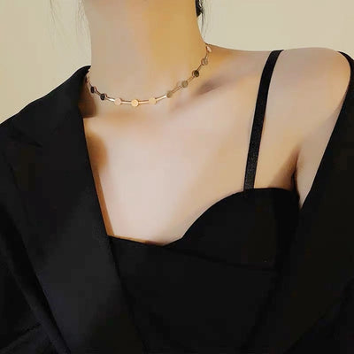 [Whole Titanium Steel] Simple Fashion Titanium Steel Necklace Women's round Clavicle Chain Cold Style Necklace