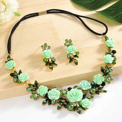 Women's Vacation Beach Sweet Flower Alloy Inlay Rhinestones Pearl Hair Band Earrings