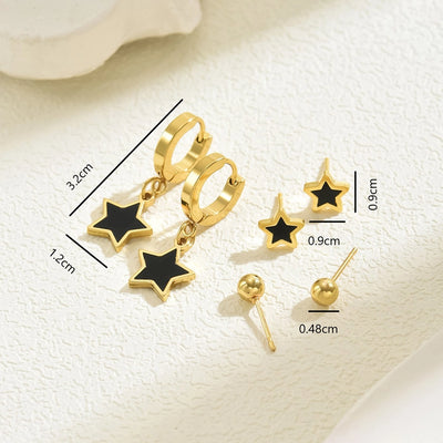 1 Set French Style Classic Style Star Inlay 201 Stainless Steel Shell Drop Earrings Ear Studs