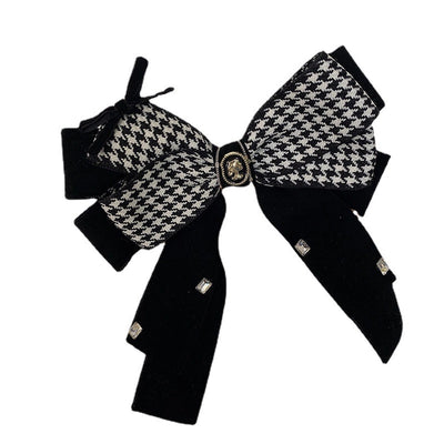 Black Diamond Pearl bow hairpin trendy houndstooth spring clip back head headwear fashionable temperament hair accessories