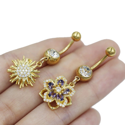 1 Piece Belly Rings Cute Sweet Star Moon Flower 316 Stainless Steel  Alloy Copper Inlay Rhinestones Pearl Gold Plated