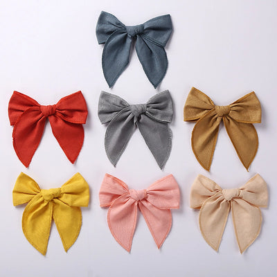 children's headdress solid color cotton linen bow girl hairpin