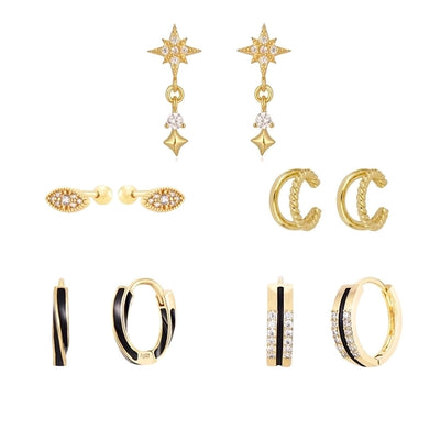 1 Pair Hip-Hop French Style Cool Style Devil's Eye Star Irregular Copper Zircon 24K Gold Plated Hoop Earrings Drop Earrings Ear Cuffs