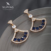 1 Pair Glam XUPING Shiny Sector Hollow Out Inlay Copper Artificial Gemstones 18K Gold Plated Drop Earrings