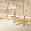 304 Stainless Steel Copper K Gold Plated Rhodium Plated Inlay Cross Zircon Pendant Necklace