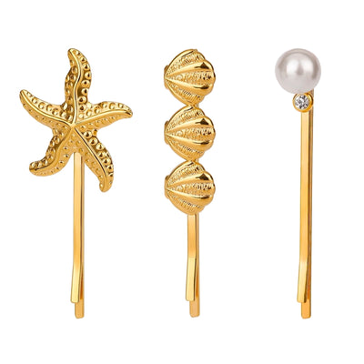 Women's Simple Style Classic Style Starfish Shell 304 Stainless Steel Inlay Rhinestones Pearl Hair Clip