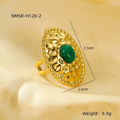 Jewelry Retro French Style Oval 304 Stainless Steel Natural Stone Plating Inlay Open Rings