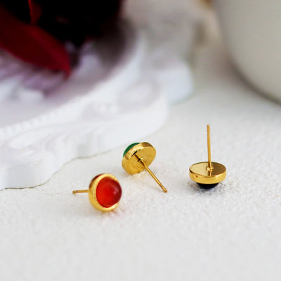 1 Pair Simple Style Geometric Inlay 304 Stainless Steel Agate 18K Gold Plated Ear Studs