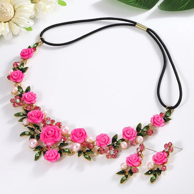 Women's Vacation Beach Sweet Flower Alloy Inlay Rhinestones Pearl Hair Band Earrings