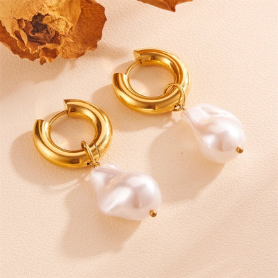 1 Pair Vintage Style Simple Style Geometric Plating Inlay Titanium Steel Artificial Pearls 18K Gold Plated Drop Earrings