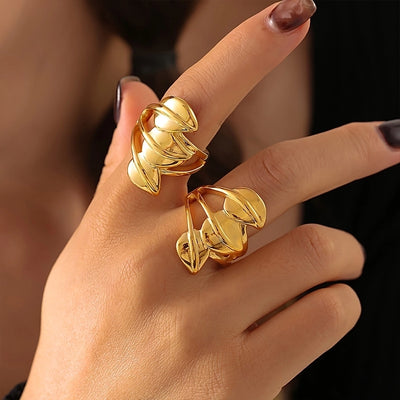 Jewelry Sweet Pastoral Artistic Leaves Titanium Steel 18K Gold Plated Rings