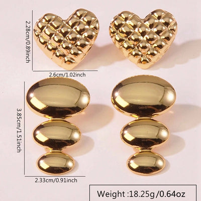 1 Set Novelty Classic Style Streetwear Geometric Heart Shape Bow Knot Inlay 304 Stainless Steel Pearl Imitation Gold  Ear Studs