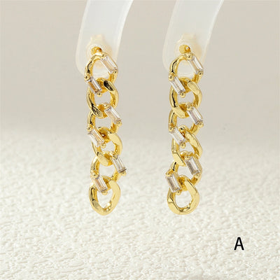 1 Pair Streetwear Commute chain Inlay Copper Zircon 18K Gold Plated Drop Earrings