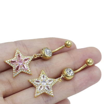 1 Piece Belly Rings Cute Sweet Star Heart Shape 316 Stainless Steel  Alloy Copper Inlay Rhinestones Zircon Gold Plated