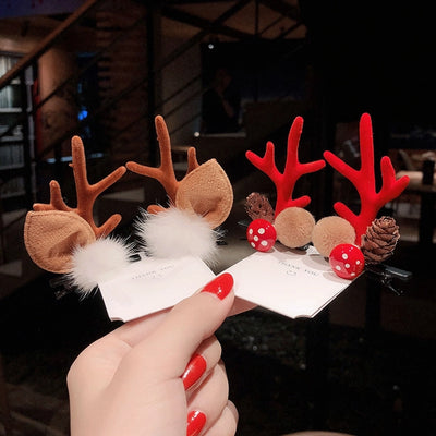 Christmas hairpin new plush Christmas flocking Elk Horn hairpin hair accessories children's holiday dress headdress