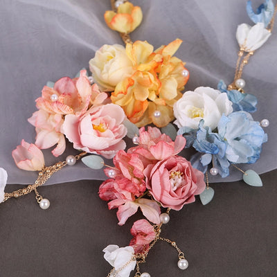 Flower headdress Hanfu hairpin silk flower hair accessories tassel side clip female ancient style headdress Flower hairpin flower clip accessories