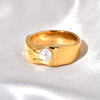 Jewelry Retro Shiny Solid Color 304 Stainless Steel 18K Gold Pearl 18K Gold Plated Inlay Stainless Steel Rings