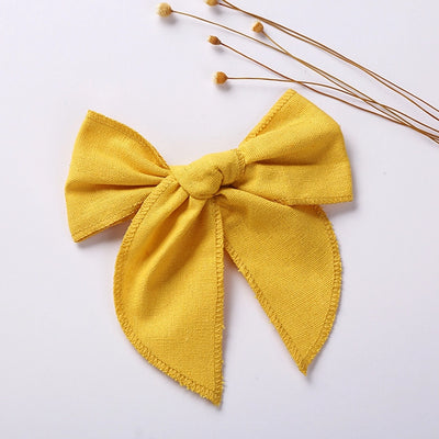 children's headdress solid color cotton linen bow girl hairpin