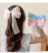 Cream Sweet Mesh Bow Hairpin Super Fairy Top Clip Back Head Hairpin Hair Accessories  Spring Clip