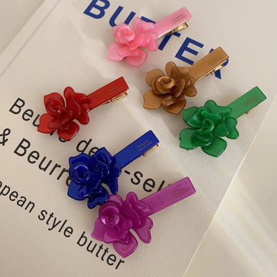 French Style Solid Color Flower Barrettes Acetate Texture Side Shredded Hair Bangs Clip Duckbill Clip 2024 New Hair Accessories Headdress