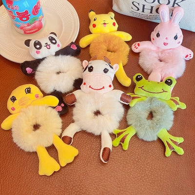 Cute Cartoon Plush Bear Hair Ring No Hurt Hair Headwear Children's Hair Rope Korean Ball Head Rubber Band Bag