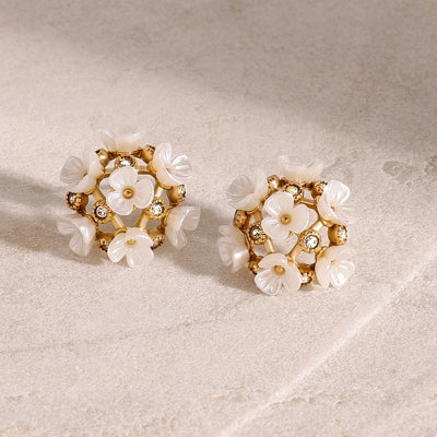 1 Pair Simple Style Classic Style Flower Inlay 304 Stainless Steel Imitation Shell Rhinestones Stainless Steel Earrings