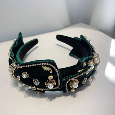 Vintage Velvet Bow Beaded Headband Women's Non-Chuck Wide Brim Hair Pressing French Super Fairy High-End Headdress