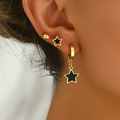 1 Set French Style Classic Style Star Inlay 201 Stainless Steel Shell Drop Earrings Ear Studs