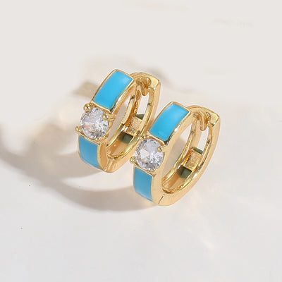 1 Pair Elegant Simple Style Commute Geometric Enamel Copper Zircon 14K Gold Plated Earrings