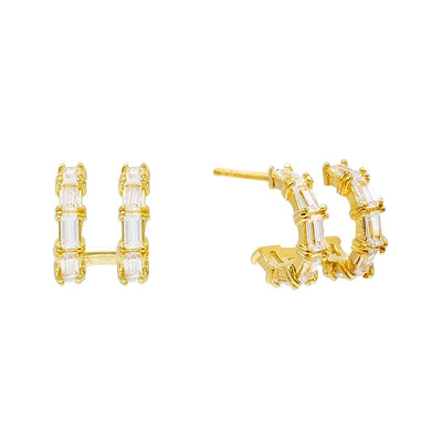 1 Pair Elegant Simple Style Geometric Copper Zircon 24K Gold Plated Drop Earrings Ear Cuffs Ear Studs