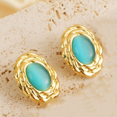 1 Pair Vintage Style Classic Style Oval 304 Stainless Steel 18K Gold Plated Ear Studs