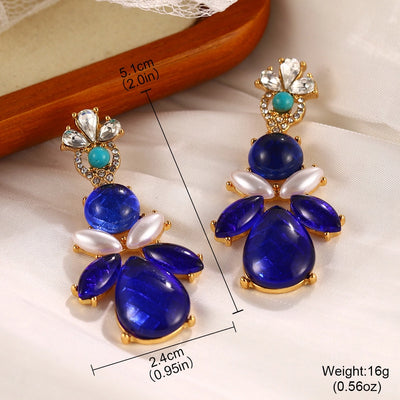 1 Pair Elegant Retro Geometric Butterfly Inlay Alloy Artificial Pearls Natural Stone Zircon 18K Gold Plated Palladium White K Drop Earrings