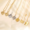 Jewelry IG Style envelope Heart Shape Titanium Steel Zircon Gold Plated Inlay Pendant Necklace