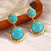 1 Pair Vintage Style French Style Round Square Oval Inlay Alloy Copper Turquoise Pearl Zircon 18K Gold Plated Drop Earrings Ear Studs