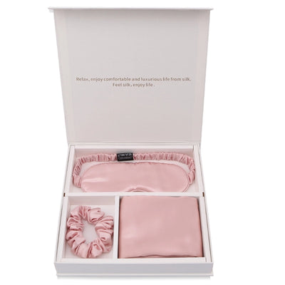 Butterfly embroidered silk gift three-piece set 100%  silk silk eye mask hair band pillowcase gift box travel set