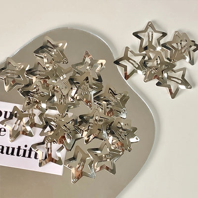 y2k Millennium Wind Bright Silver Five-pointed Star Girl's Side Bangs Girl's  Hairpin Star Hairpin Headdress