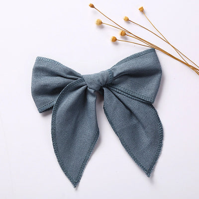 children's headdress solid color cotton linen bow girl hairpin