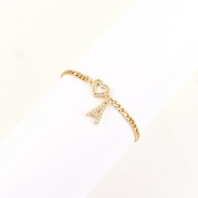 201 Stainless Steel Copper Inlay Letter Heart Shape Zircon Copper Bracelets