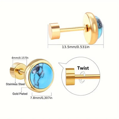 1 Pair Simple Style Round Inlay 316 Stainless Steel  Artificial Gemstones 18K Gold Plated Stainless Steel Earrings