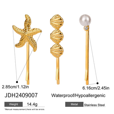 Women's Simple Style Classic Style Starfish Shell 304 Stainless Steel Inlay Rhinestones Pearl Hair Clip