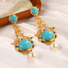 1 Pair Vintage Style French Style Round Square Oval Inlay Alloy Copper Turquoise Pearl Zircon 18K Gold Plated Drop Earrings Ear Studs